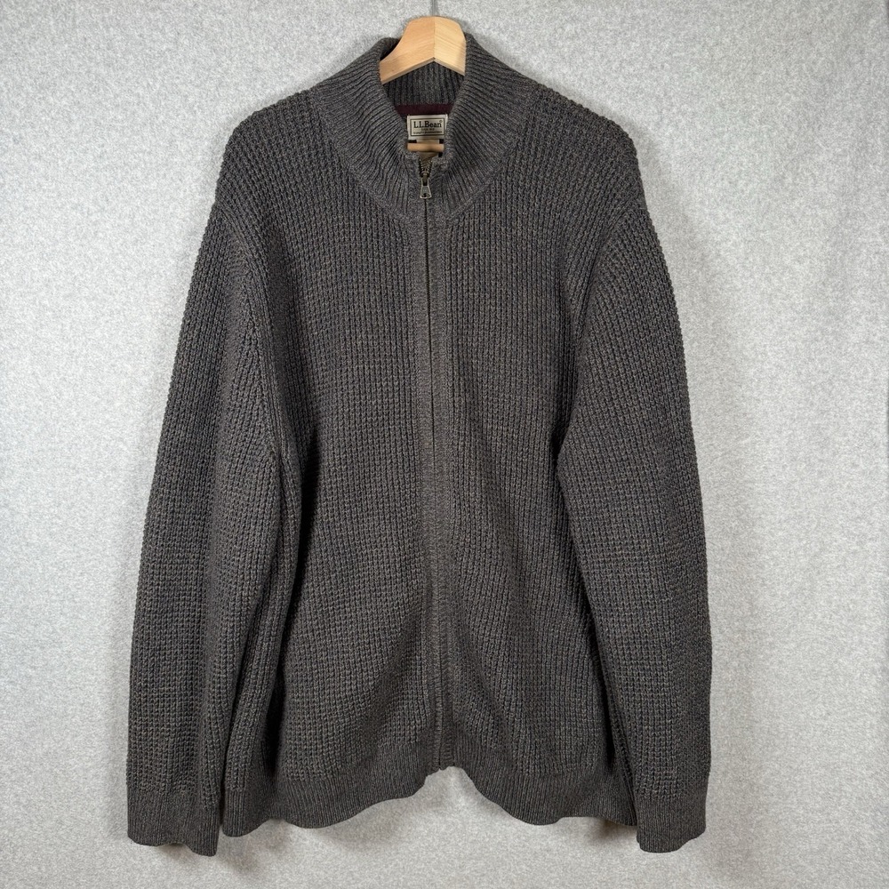 LL Bean Zip Up Sweater Mens 3XL Gray Organic Cotton Jacket